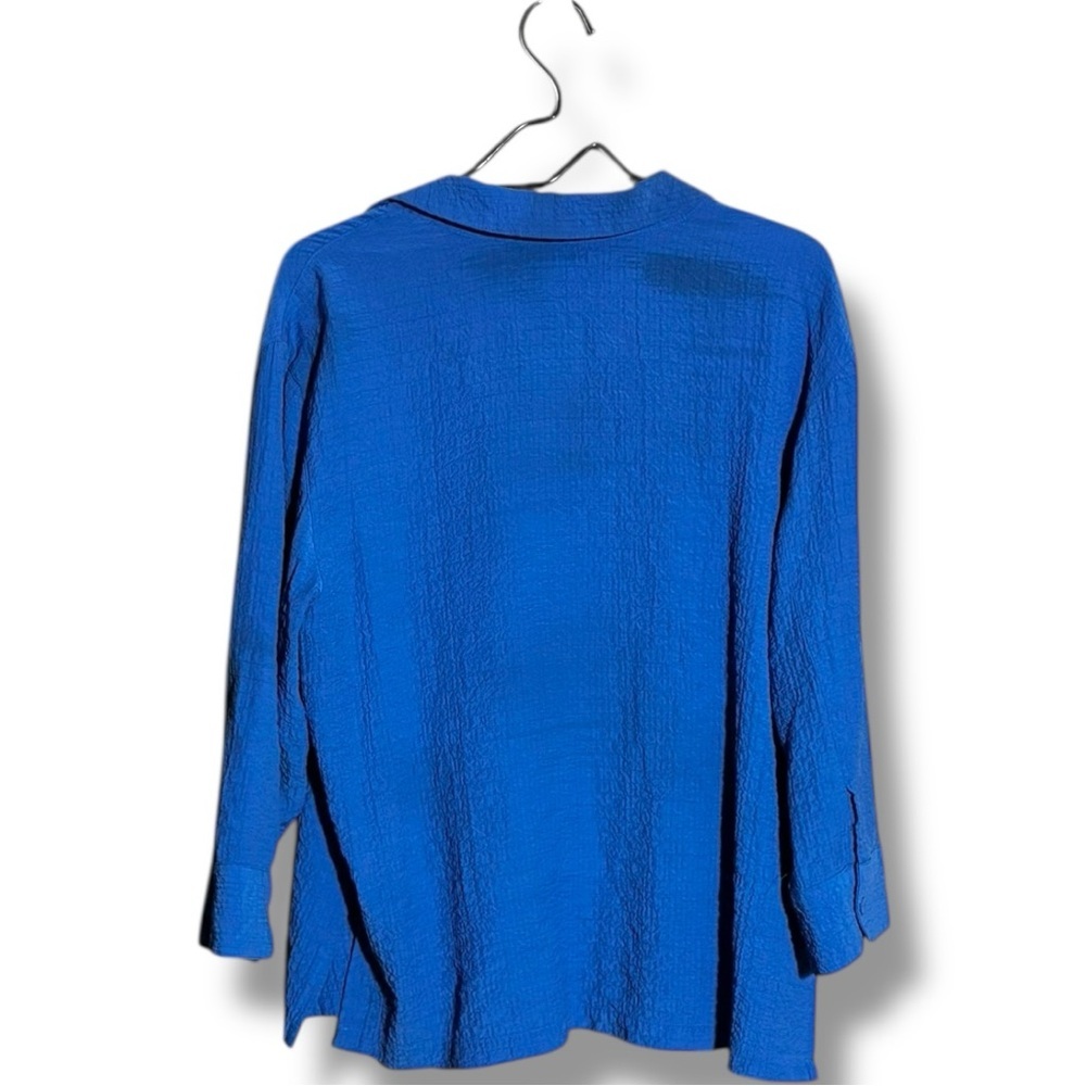 White Stag Royal Blue 3/4 Sleeve Collared Textured Loose Fit Button Down Shirt - Picture 14 of 15